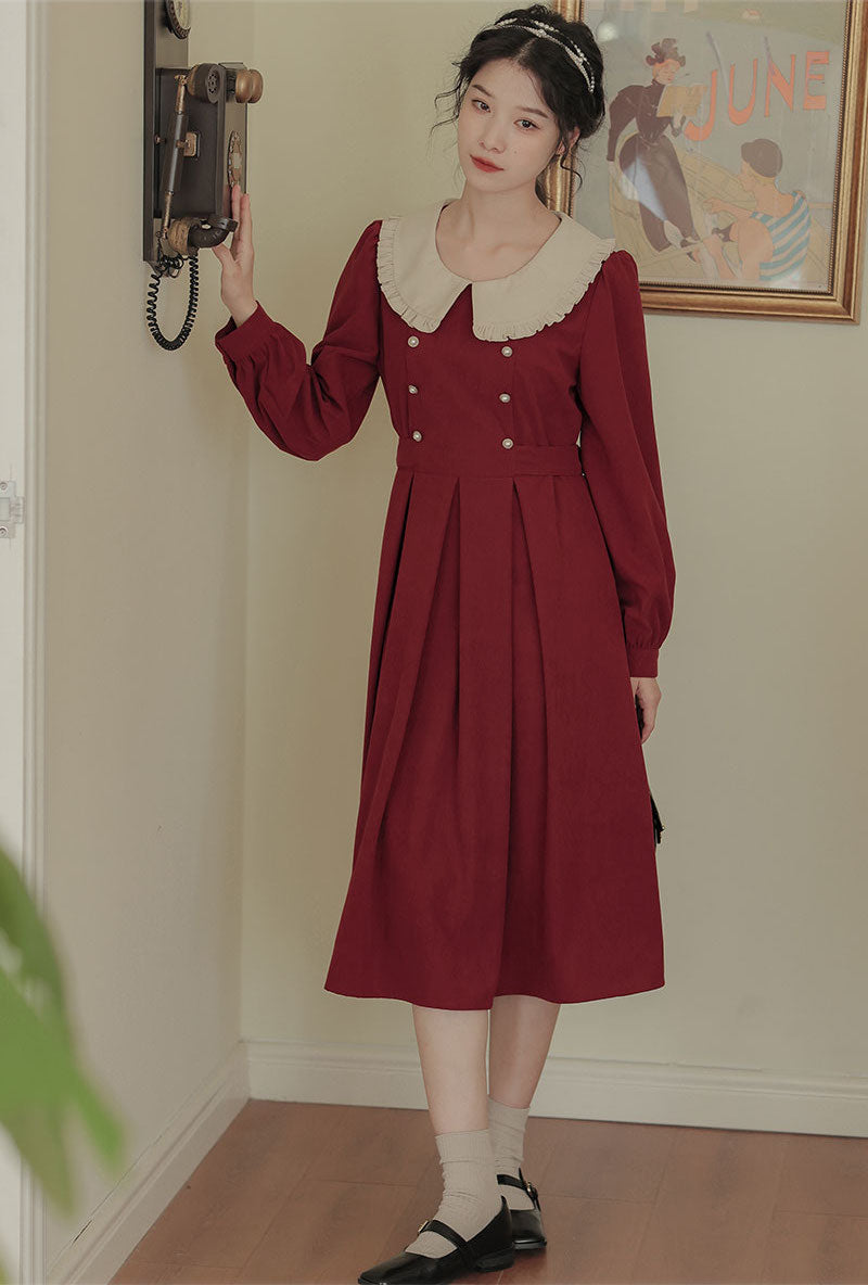 Corduroy Suede Peter Pan Midi Dress