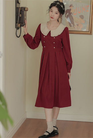 Corduroy Suede Peter Pan Midi Dress