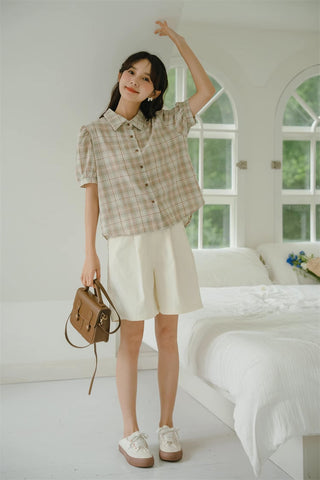 Strawberry Matcha Plaid Blouse