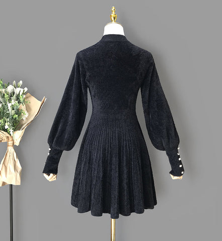 Fuzzy Puff Sleeve Sweater Dress