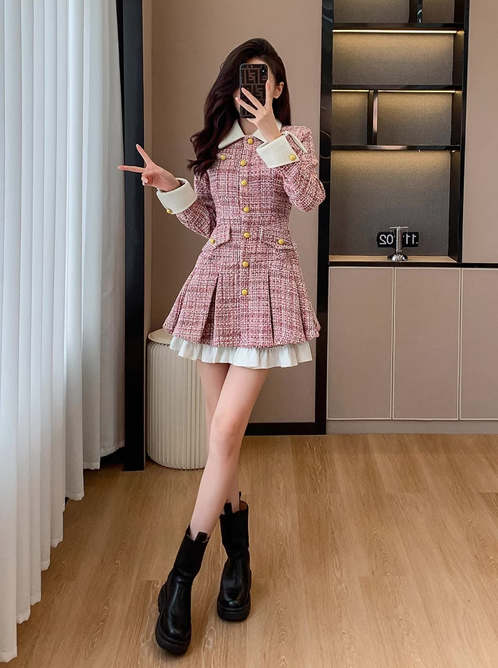 Vestido corto de tweed a cuadros coqueto