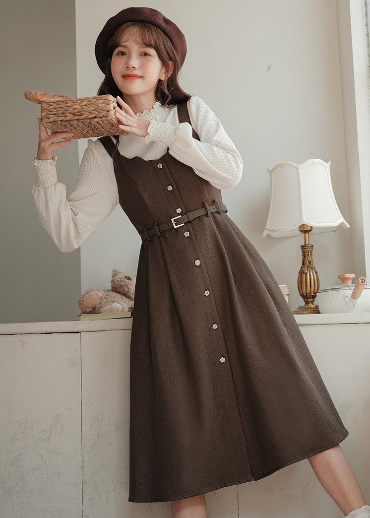 Camisole-Kleid mit Muschelsaum und Knopfleiste
