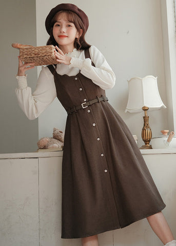 Camisole-Kleid mit Muschelsaum und Knopfleiste