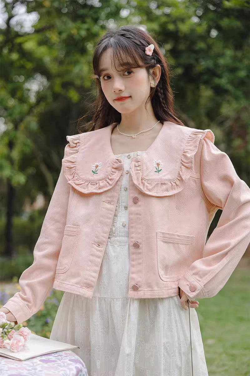 Sweet Heart Flower Embroidered Jacket