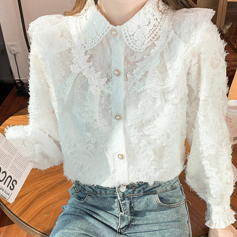 Ruffle Lace Button Up Shirt