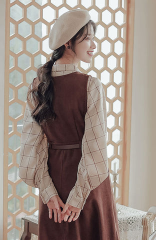 Button Up Suede Pinafore Dress