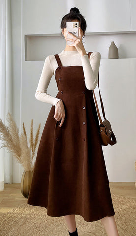 Corduroy Suede Double Button Cami Dress