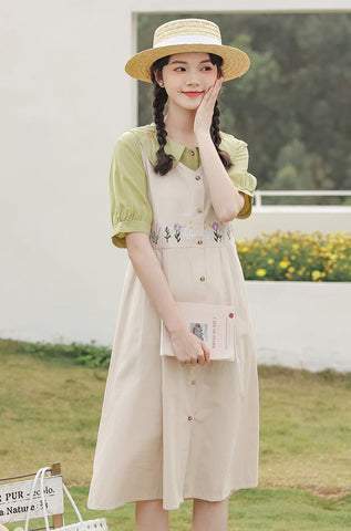 Wild Garden Button Pinafore Dress