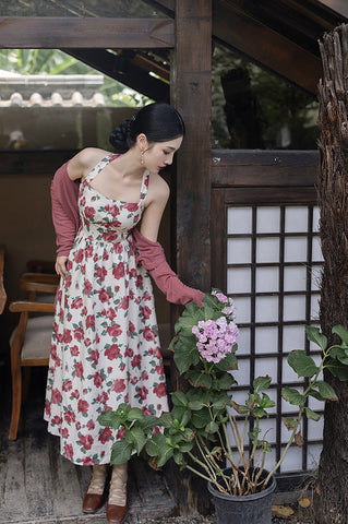 Vestido midi retro rosa