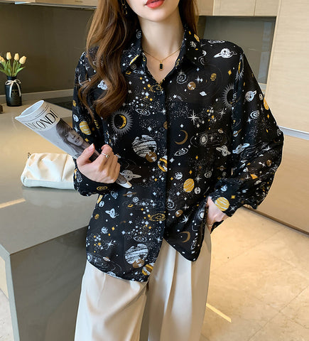 Camisa con botones de galaxia cósmica