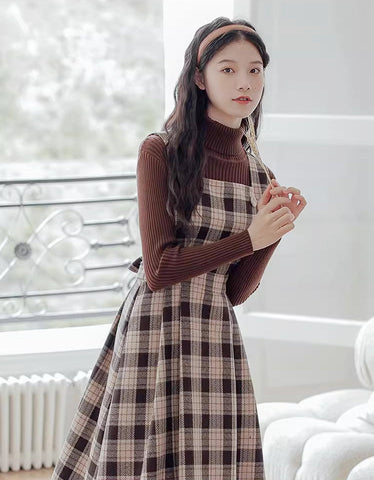 Academia Plaid Pinafore Dress