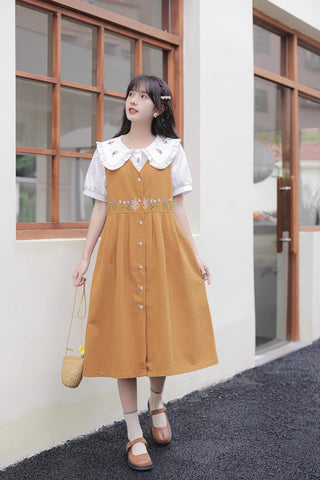 Wild Garden Button Pinafore Dress