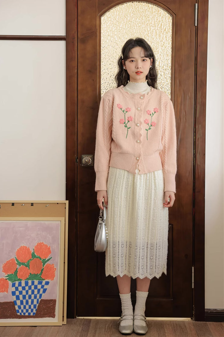 Sweet Floral Embroidered Cardigan