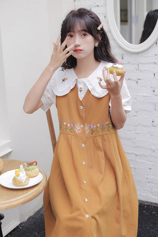 Wild Garden Button Pinafore Dress
