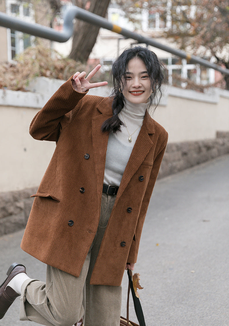 Corduroy Double Breasted Blazer Jacket