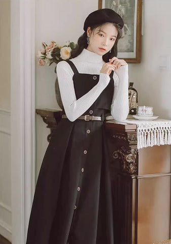 Suede Button Up Cami Pinafore Dress