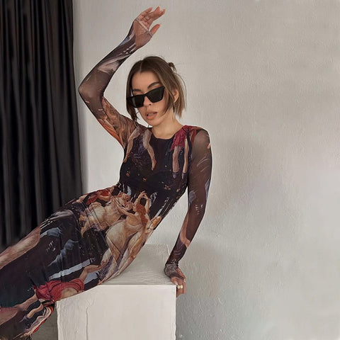 Slim Fit Printed Long Dress