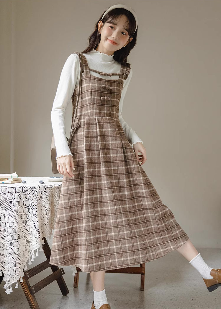 Cocoa Plaid Flutter Cami Dress