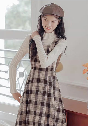 Academia Plaid Pinafore Dress