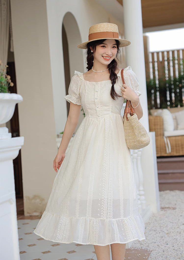 Broderie Lace Midi Dress