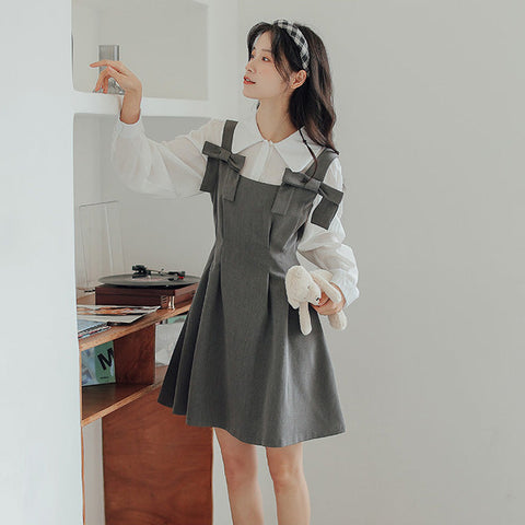 Little Bow Mini Pinafore Dress Set