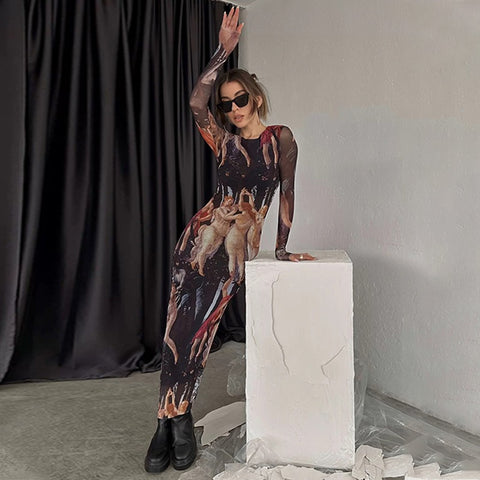 Slim Fit Printed Long Dress