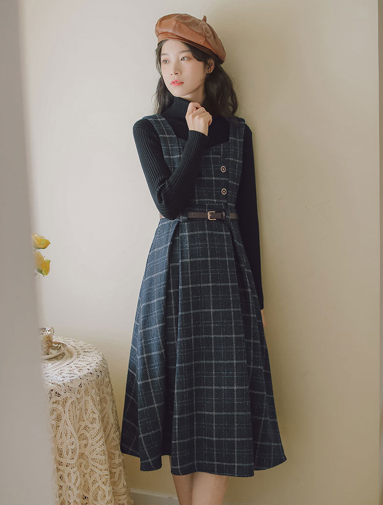 Plaid Pinafore Midi Dress