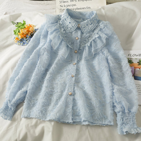 Ruffle Lace Button Up Shirt