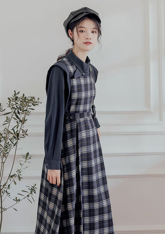 Crepe Plaid Pinafore Dress Set