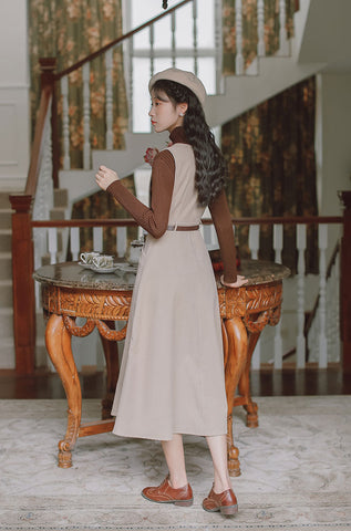 Button Up Suede Pinafore Dress