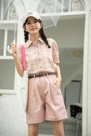 Strawberry Matcha Plaid Blouse