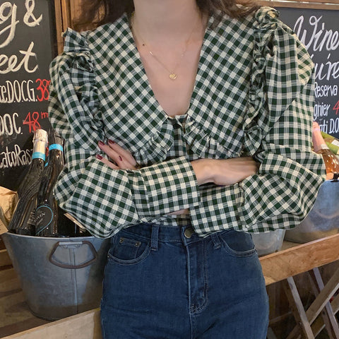 Gingham Peter Pan Button Up Shirt