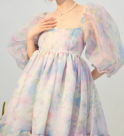 Watercolor Floral Puff Dress