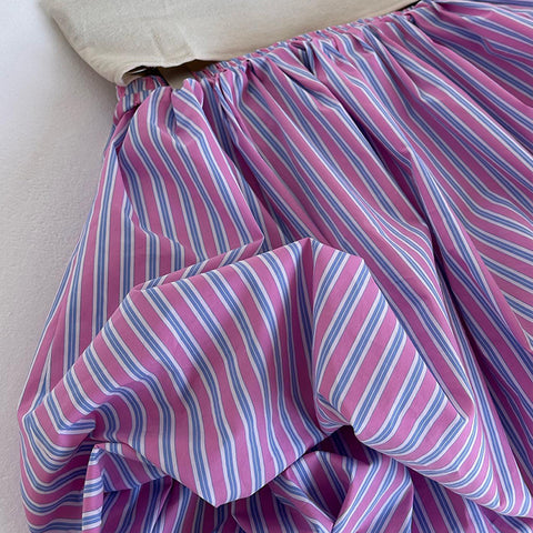 Balloon Skirt Striped Pleated Mini High Waist Skirt