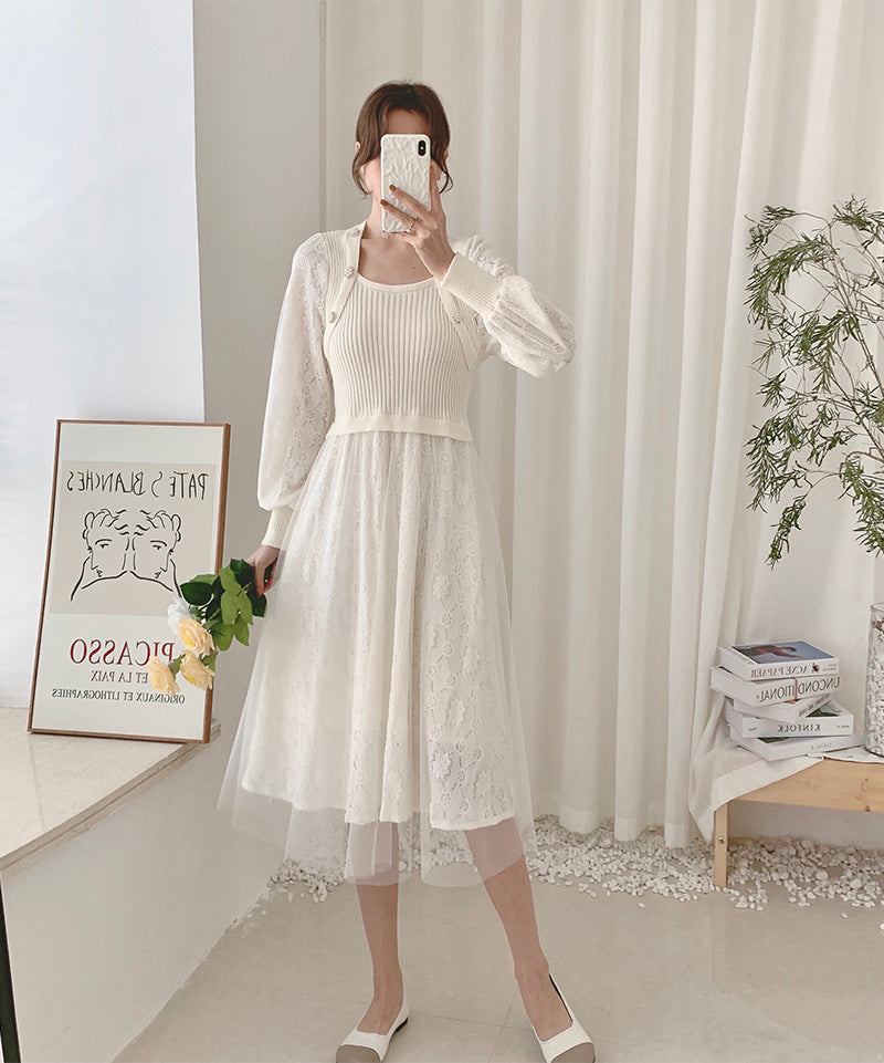 Vestido de suéter de punto con encaje