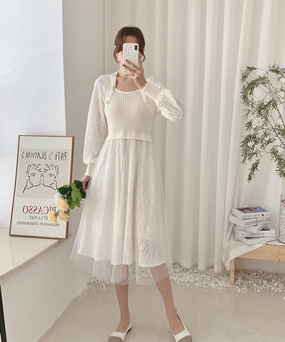 Vestido de suéter de punto con encaje