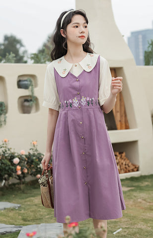 Wild Garden Button Pinafore Dress