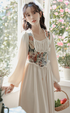 Floral Tapestry Jacquard Corset Dress