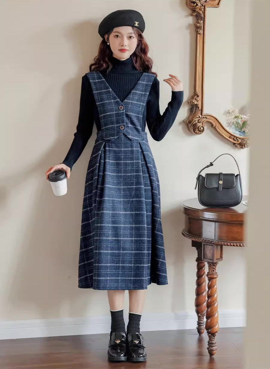 Vestido tipo pichi con chaleco a cuadros