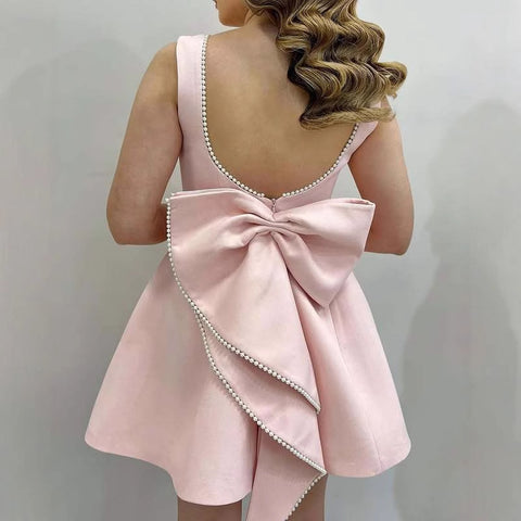 Pearl Bow Short Backless Dress