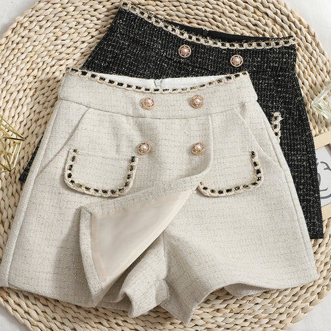 Pantalones cortos asimétricos de tweed preppy