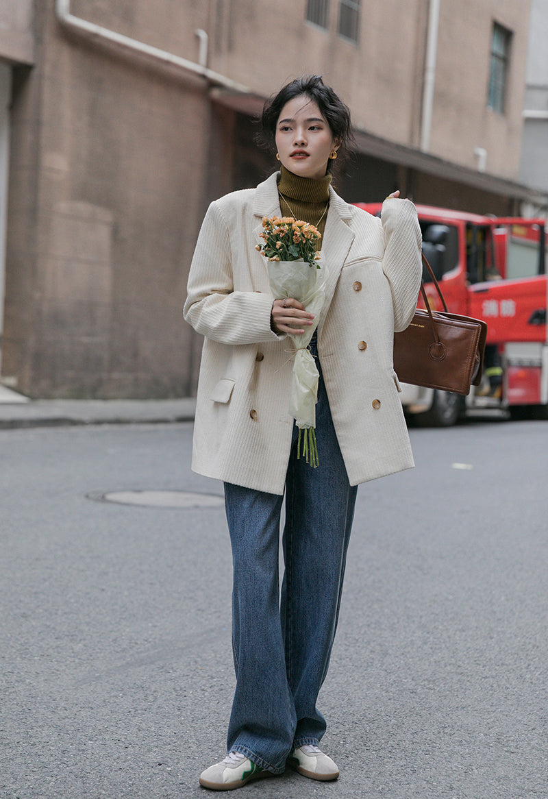 Corduroy Double Breasted Blazer Jacket