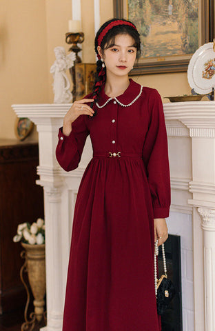 Cranberry Pearl Midi Shirt Dress