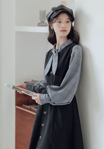 Button Up Suede Pinafore Dress