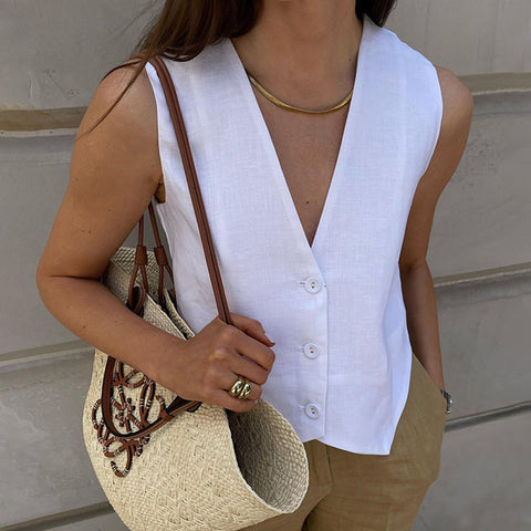 Cotton and Linen Sleeveless Vest Trousers Casual Suit