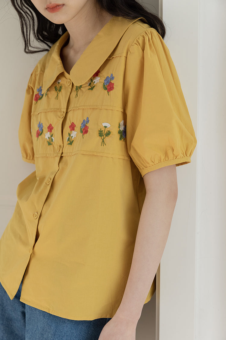 Bluse mit Retro-Blumenstickerei