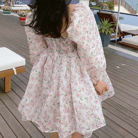 Vestido mini abullonado reversible Rose Tea