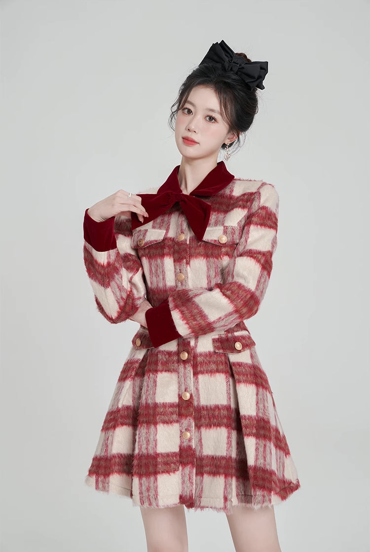 Minivestido a cuadros con estampado de bastón de caramelo