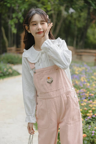 Flower Bouquet Embroidered Overalls