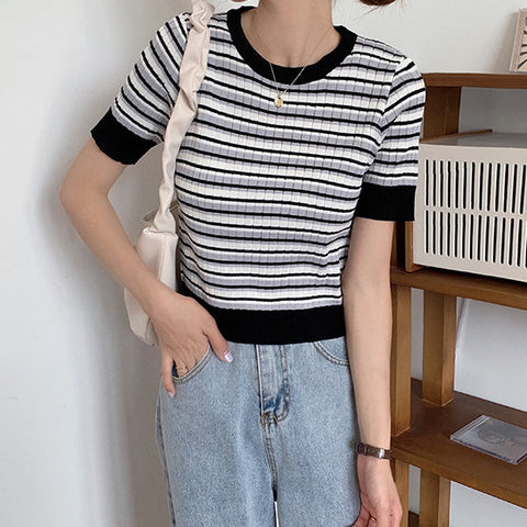 Short Sleeve Stripe Sweater